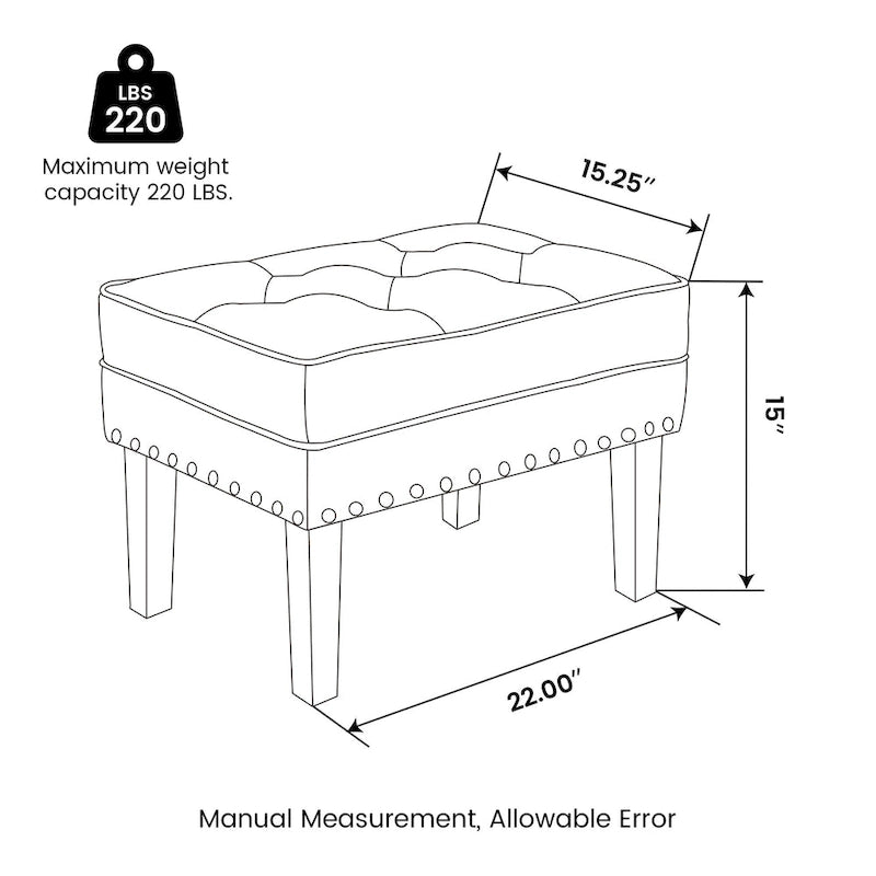 Set of 2 22W Leatherette Button-tufted Foot Stools Ottomans