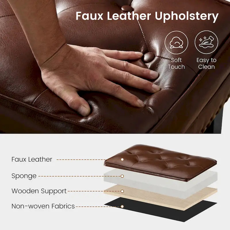 Set of 2 22W Leatherette Button-tufted Foot Stools Ottomans