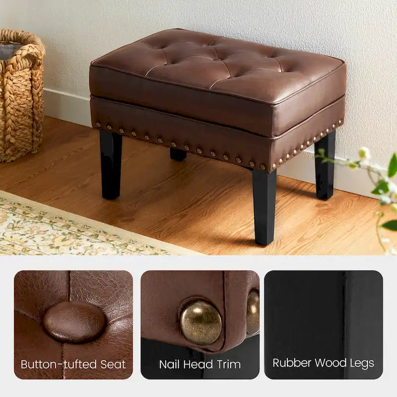 Set of 2 22W Leatherette Button-tufted Foot Stools Ottomans