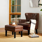 Set of 2 22W Leatherette Button-tufted Foot Stools Ottomans