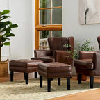 Set of 2 22W Leatherette Button-tufted Foot Stools Ottomans