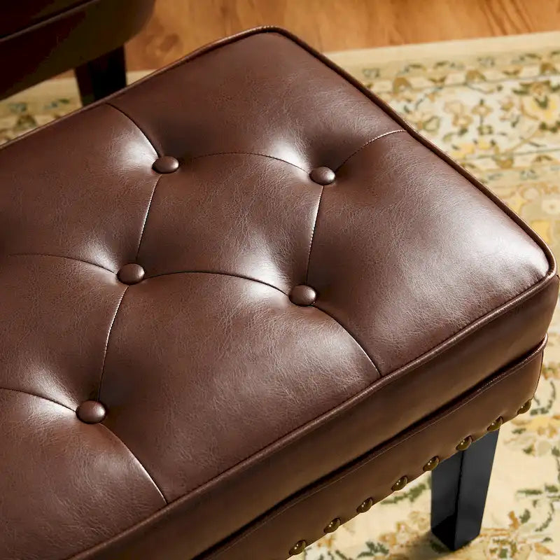 Set of 2 22W Leatherette Button-tufted Foot Stools Ottomans