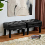 Set of 2 22W Leatherette Button-tufted Foot Stools Ottomans