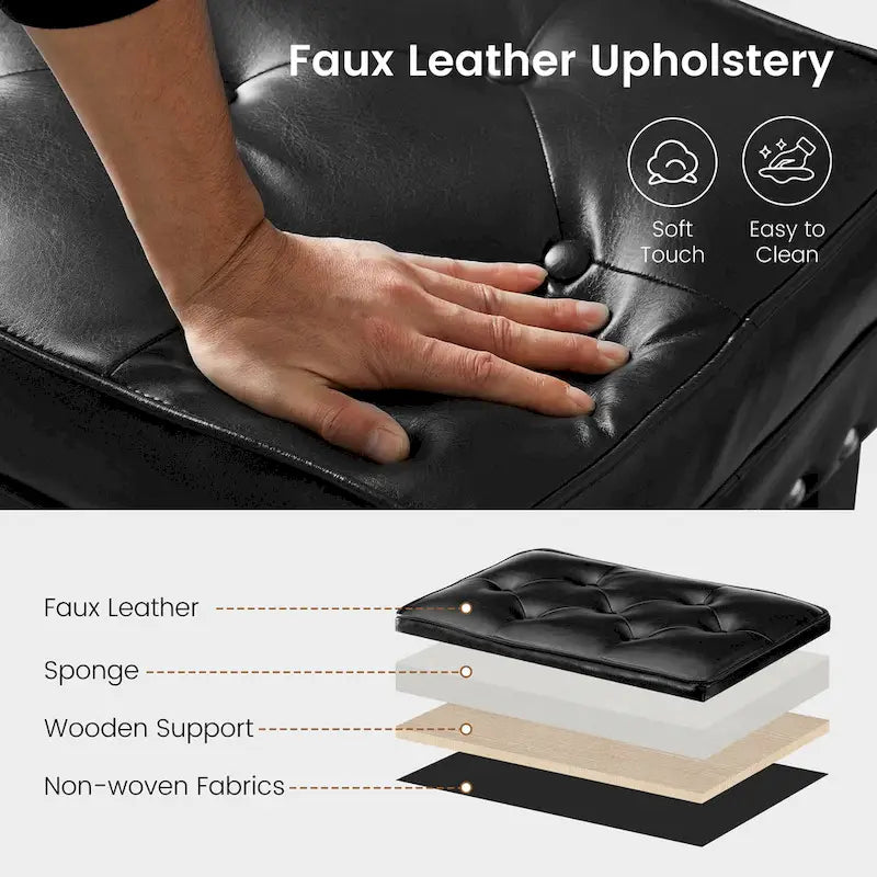 Set of 2 22W Leatherette Button-tufted Foot Stools Ottomans