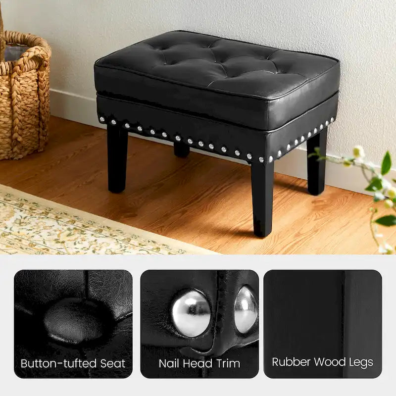 Set of 2 22W Leatherette Button-tufted Foot Stools Ottomans