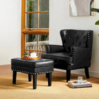 Set of 2 22W Leatherette Button-tufted Foot Stools Ottomans