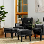Set of 2 22W Leatherette Button-tufted Foot Stools Ottomans