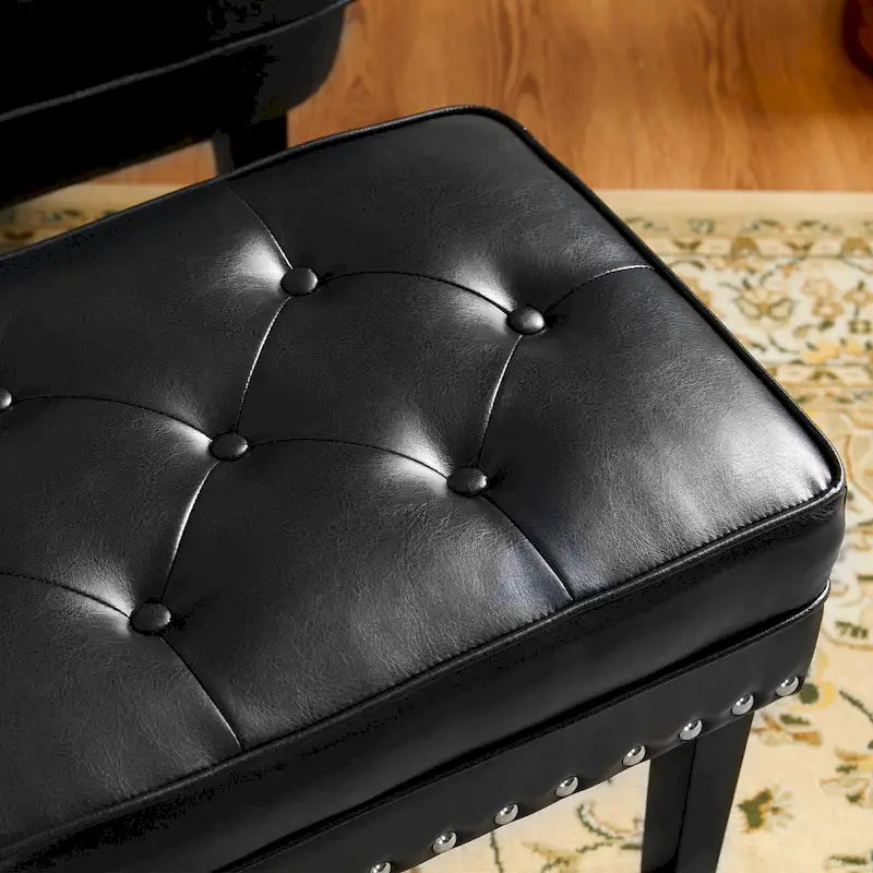 Set of 2 22W Leatherette Button-tufted Foot Stools Ottomans