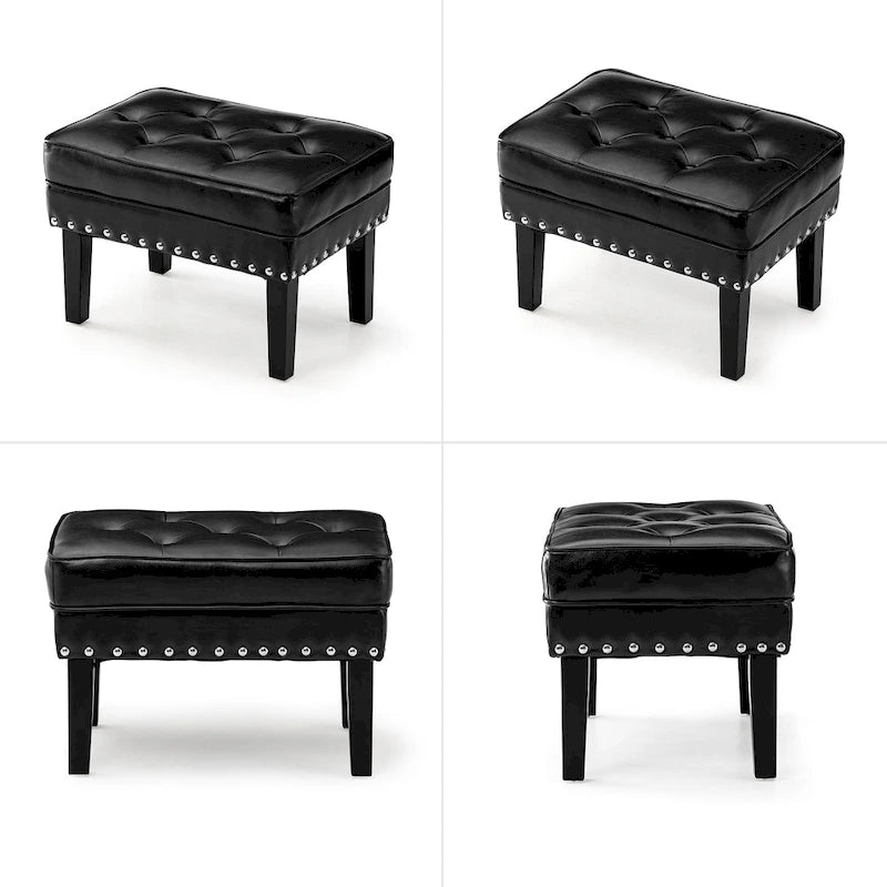 Set of 2 22W Leatherette Button-tufted Foot Stools Ottomans