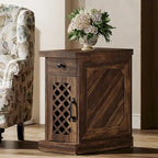25.6 Inches Tall Wood End Table, Nightstand for Bedroom, Rustic Brown - 23.6 L x 11.8 W x 25.6 H