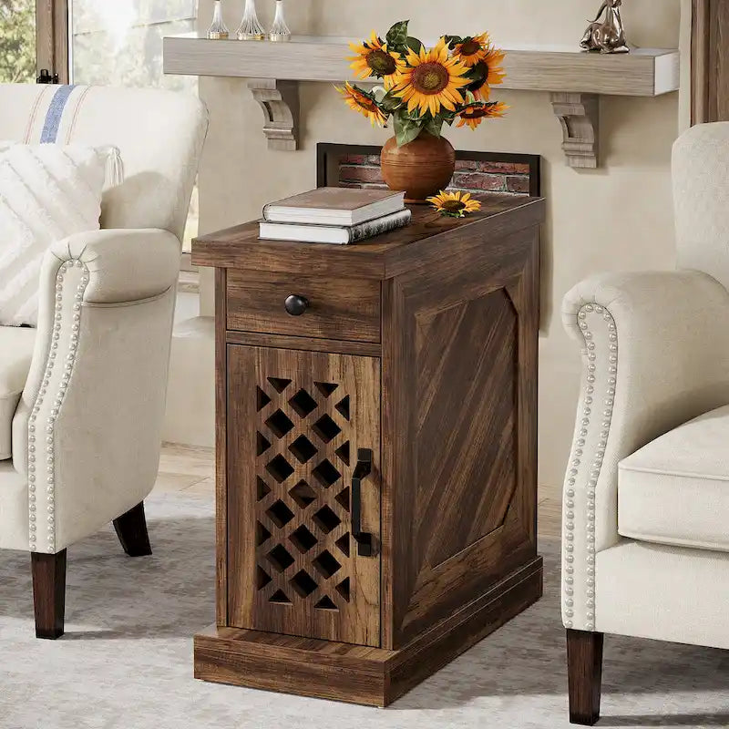 25.6 Inches Tall Wood End Table, Nightstand for Bedroom, Rustic Brown - 23.6 L x 11.8 W x 25.6 H